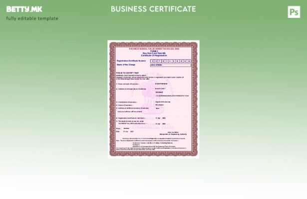 Модерен стил Индија Западен Бенгал потврда за регистрација на ДДВ шаблон за Word